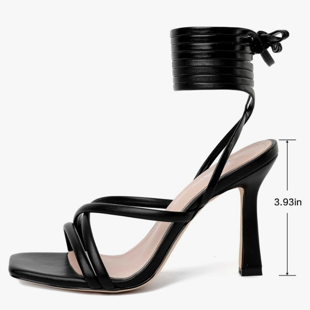 Womens Sandals Strappy Heels Lace Up Heels Square Open Toe Heels Size 6.5